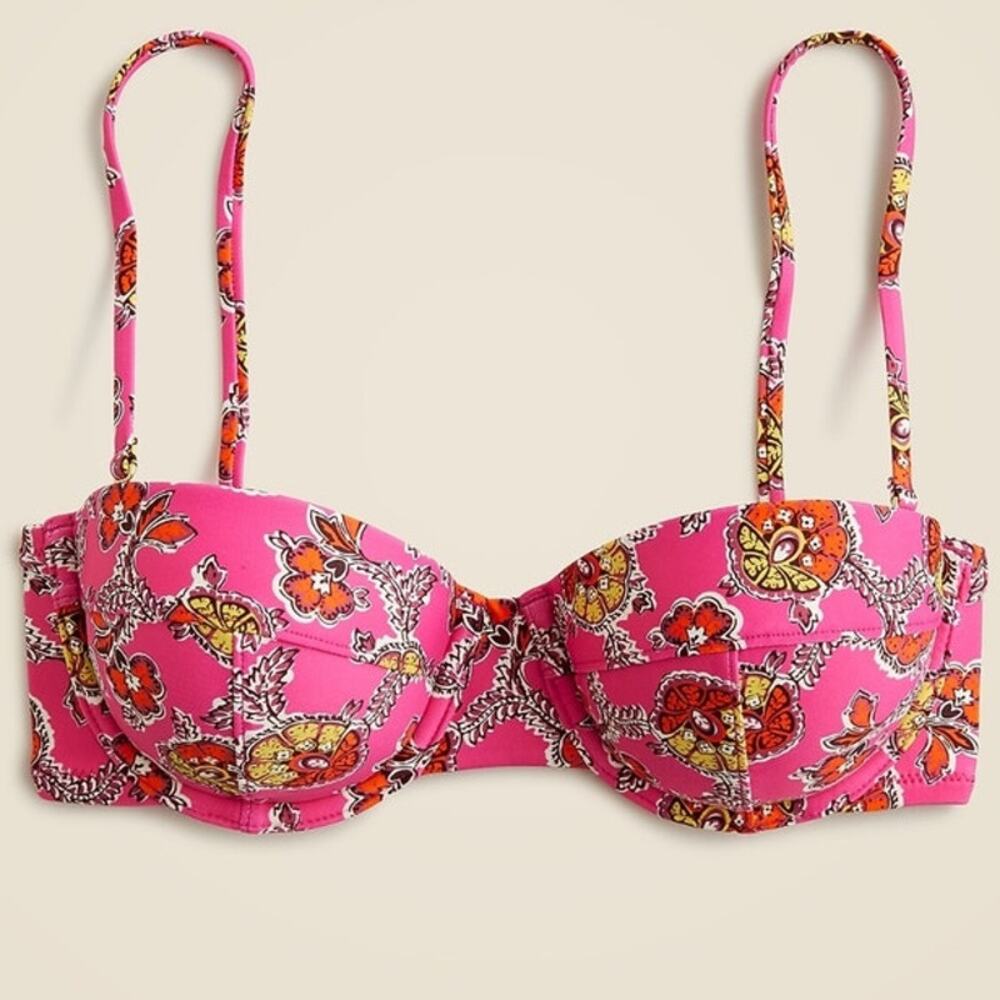 J.Crew Bikini Top 40D Ratti Pink Floral Underwire Padded Support Boho Retro Swim